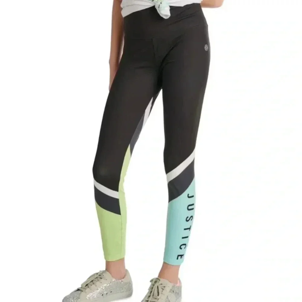 Justice Girls Ankle Collection X Color Blocked Leggings Size Small (7/8) Black